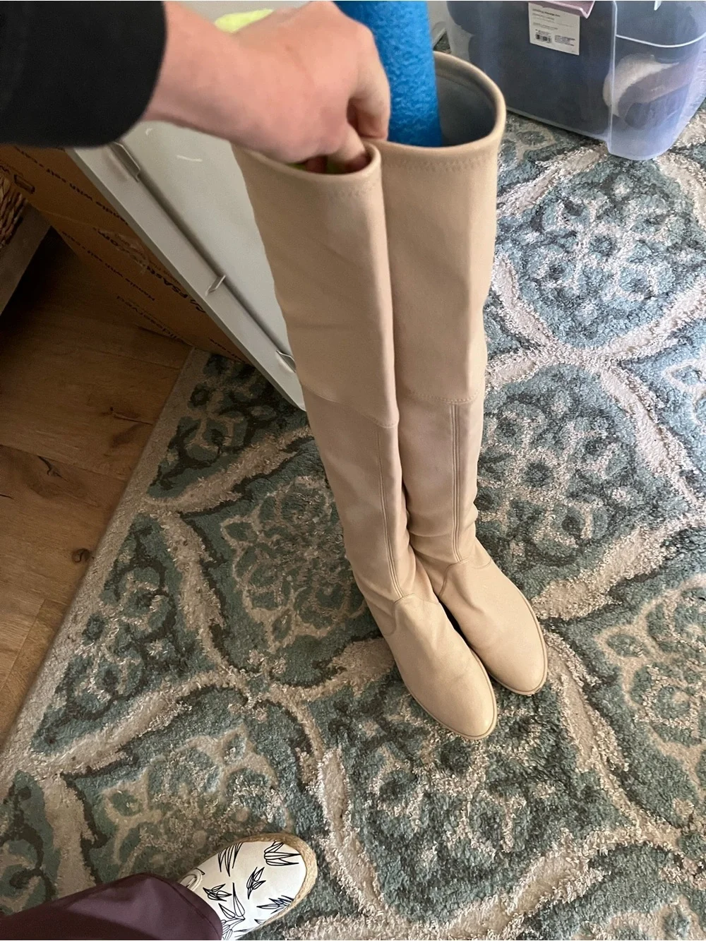 Stuart Weitzman Tall Beige Over-the-Knee Leather Boots - Picture 1 of 9